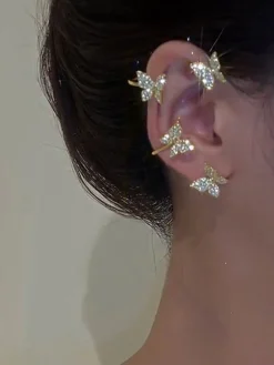 Alloy Rhinestone Butterfly Cuff Earrings