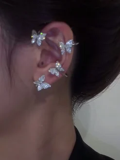 Alloy Rhinestone Butterfly Cuff Earrings