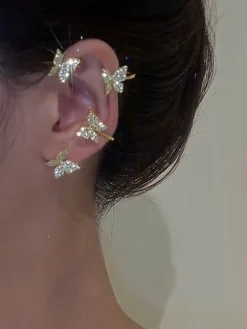 Alloy Rhinestone Butterfly Cuff Earrings