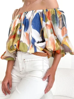 Boat Neck Vacation Loose Floral Print Shirt