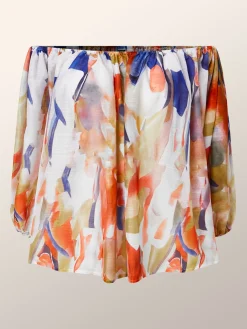 Boat Neck Vacation Loose Floral Print Shirt