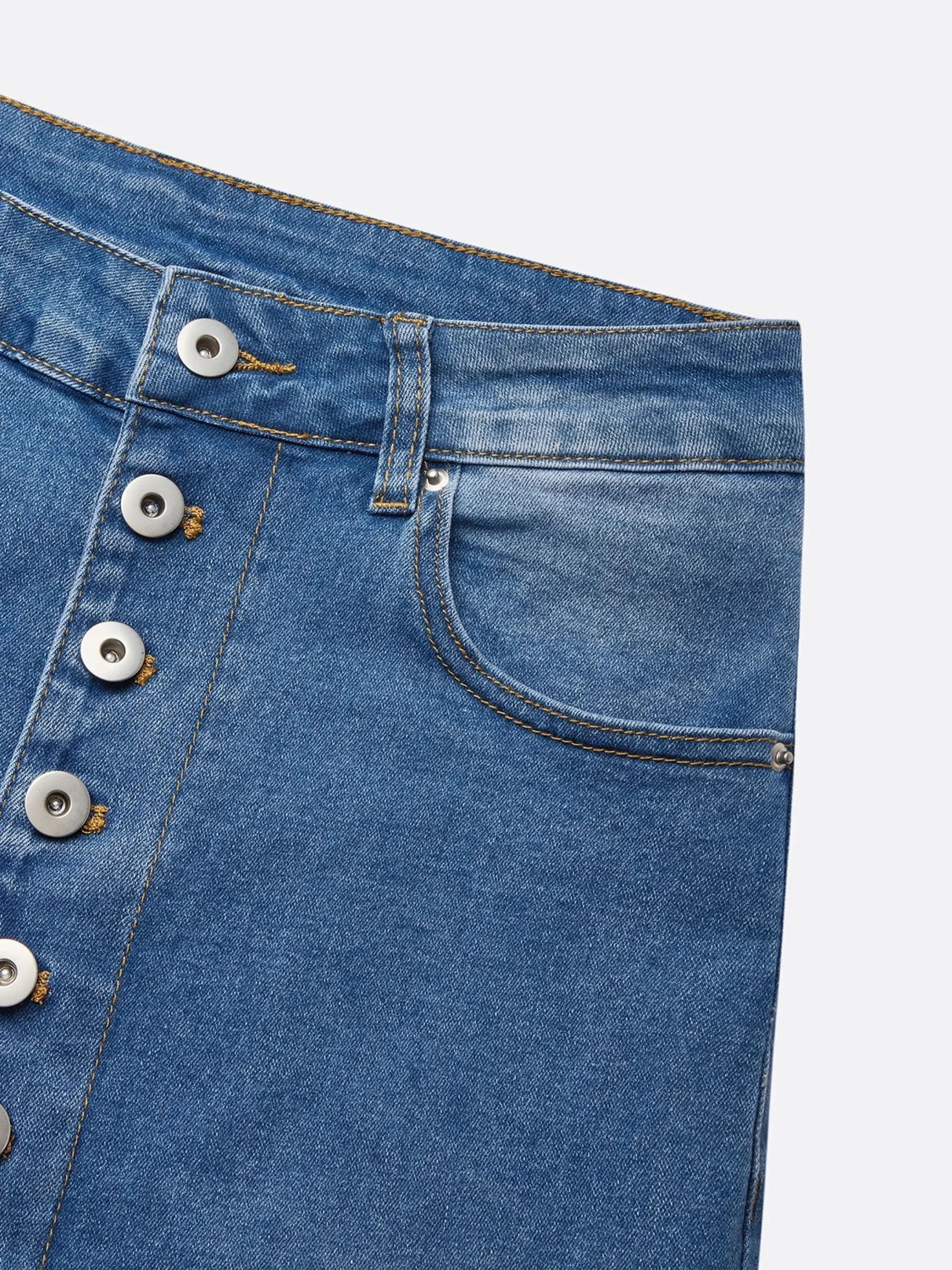 Buckle Detail Straight-Leg Denim Jeans