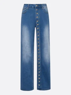 Buckle Detail Straight-Leg Denim Jeans