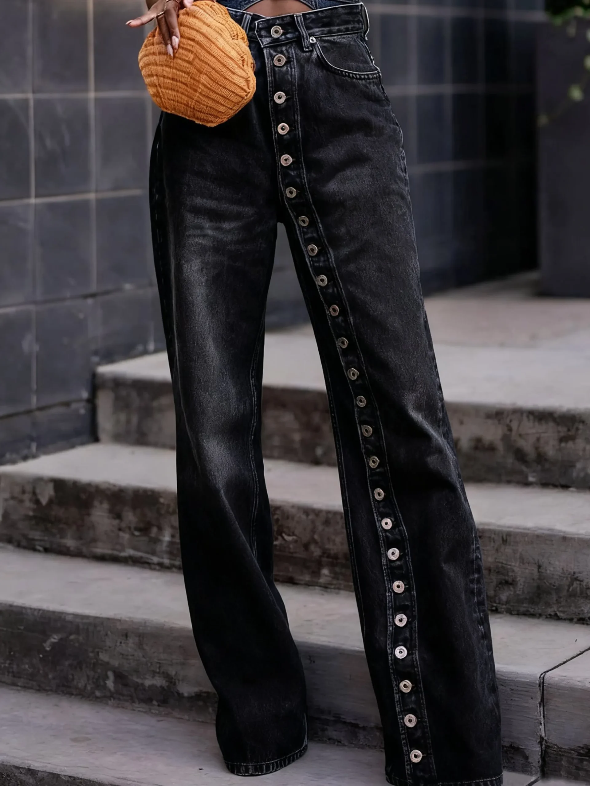 Buckle Detail Straight-Leg Denim Jeans