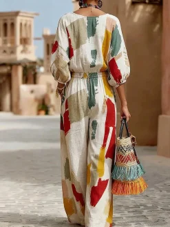 Casual Abstract Printing V Neck Blouse