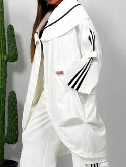 Casual Bell Sleeve Color Block Shawl Collar Jacket
