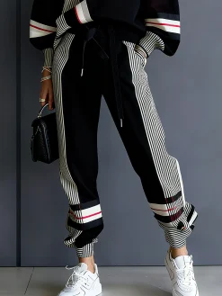 Casual Colorblock Ankle Cuffed Pants