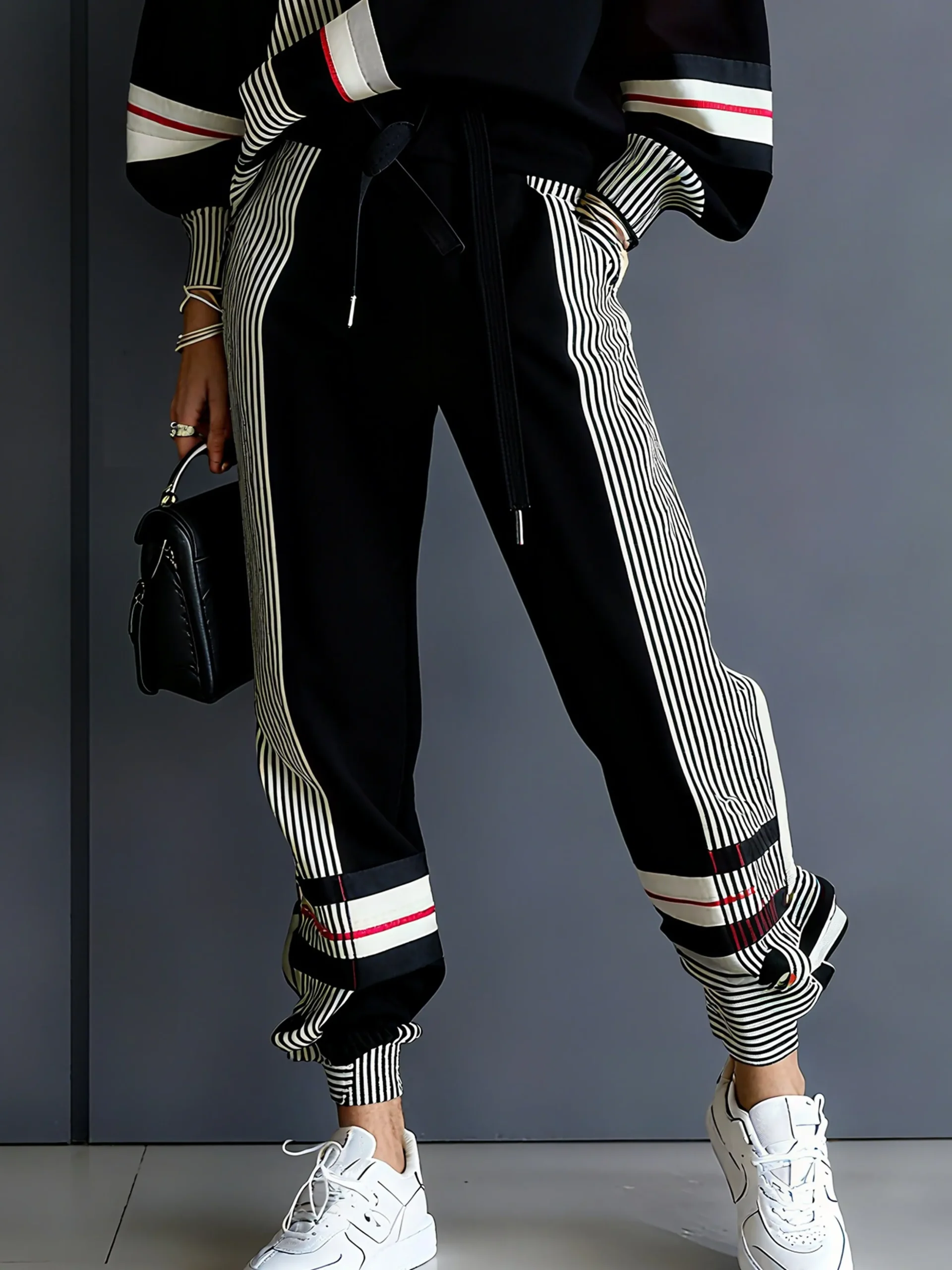 Casual Colorblock Ankle Cuffed Pants