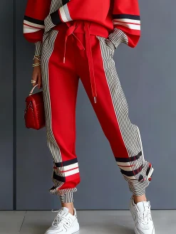 Casual Colorblock Ankle Cuffed Pants