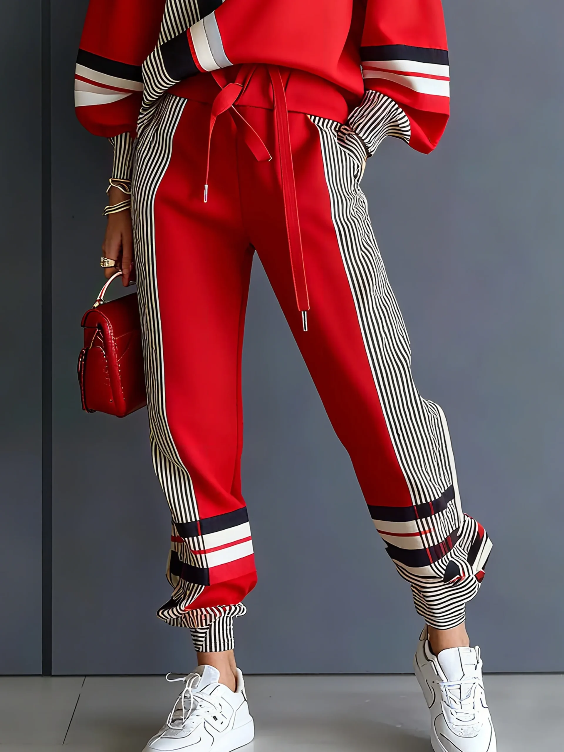 Casual Colorblock Ankle Cuffed Pants