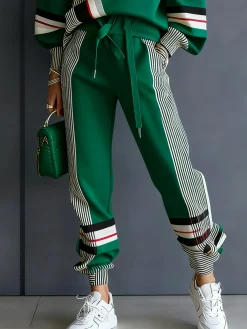 Casual Colorblock Ankle Cuffed Pants