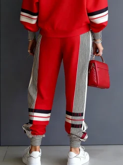 Casual Colorblock Ankle Cuffed Pants