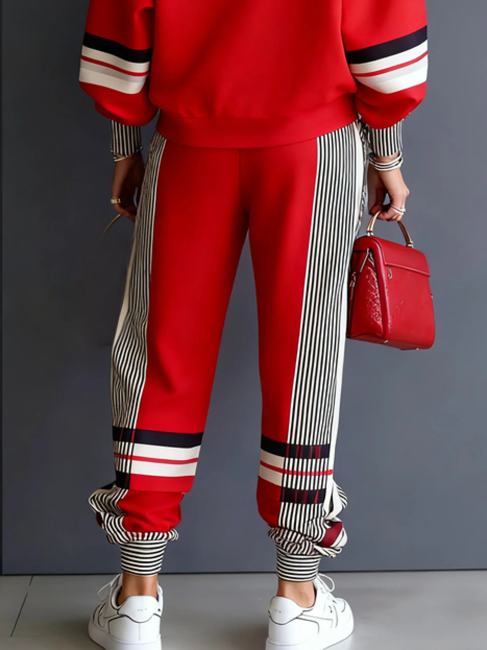 Casual Colorblock Ankle Cuffed Pants