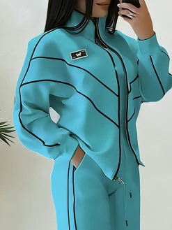 Casual Color Block Blazer Loose Stand Collar H-Line Daily Jacket