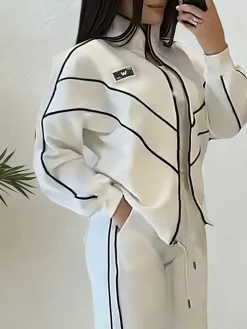 Casual Color Block Blazer Loose Stand Collar H-Line Daily Jacket