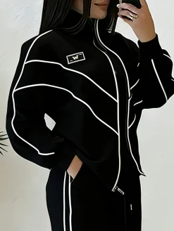 Casual Color Block Blazer Loose Stand Collar H-Line Daily Jacket