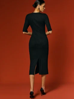 Casual Color Block Classic Tight Crew Neck Bodycon Dress