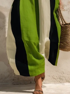 Casual Color Block Printing Spaghetti Maxi Dress