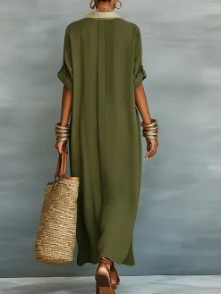 Casual Colorblock Relaxed Maxi Shirt Dress