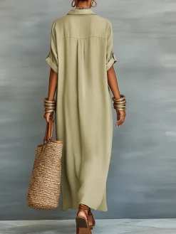 Casual Colorblock Relaxed Maxi Shirt Dress