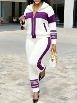 Casual Color Block Shawl Collar Sporty Cardigan