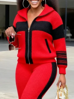 Casual Color Block Shawl Collar Sporty Cardigan