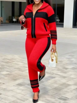 Casual Color Block Shawl Collar Sporty Cardigan