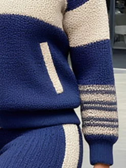 Casual Color Block Shawl Collar Sporty Cardigan