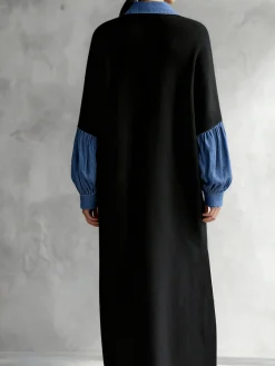 Casual Color Block Shirt Collar Maxi Dress