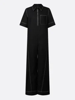 Casual Color Block Shirt Cotton And Linen Jumpsuit