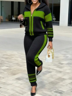 Casual Color Block Sporty Knit Pants