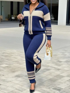 Casual Color Block Sporty Knit Pants