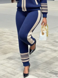 Casual Color Block Sporty Knit Pants