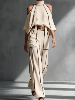 Casual Color Block Stand Collar Blouse