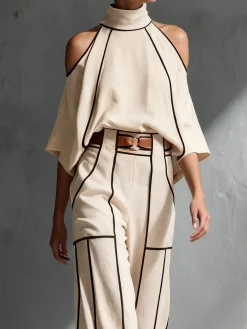 Casual Color Block Stand Collar Blouse