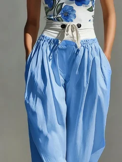Casual Color Block Straight Pants