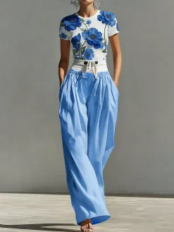 Casual Color Block Straight Pants