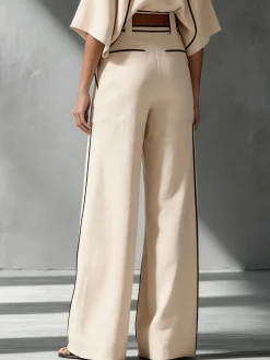 Casual Color Block Straight Pants Pant No Belt