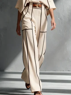 Casual Color Block Straight Pants Pant No Belt
