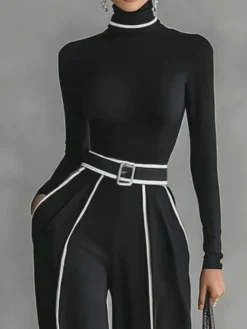 Casual Color-Block Turtleneck Tee