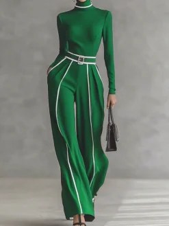 Casual Color-Block Turtleneck Tee
