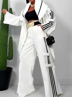 Casual Color Block Wide Leg Pants With No Belt