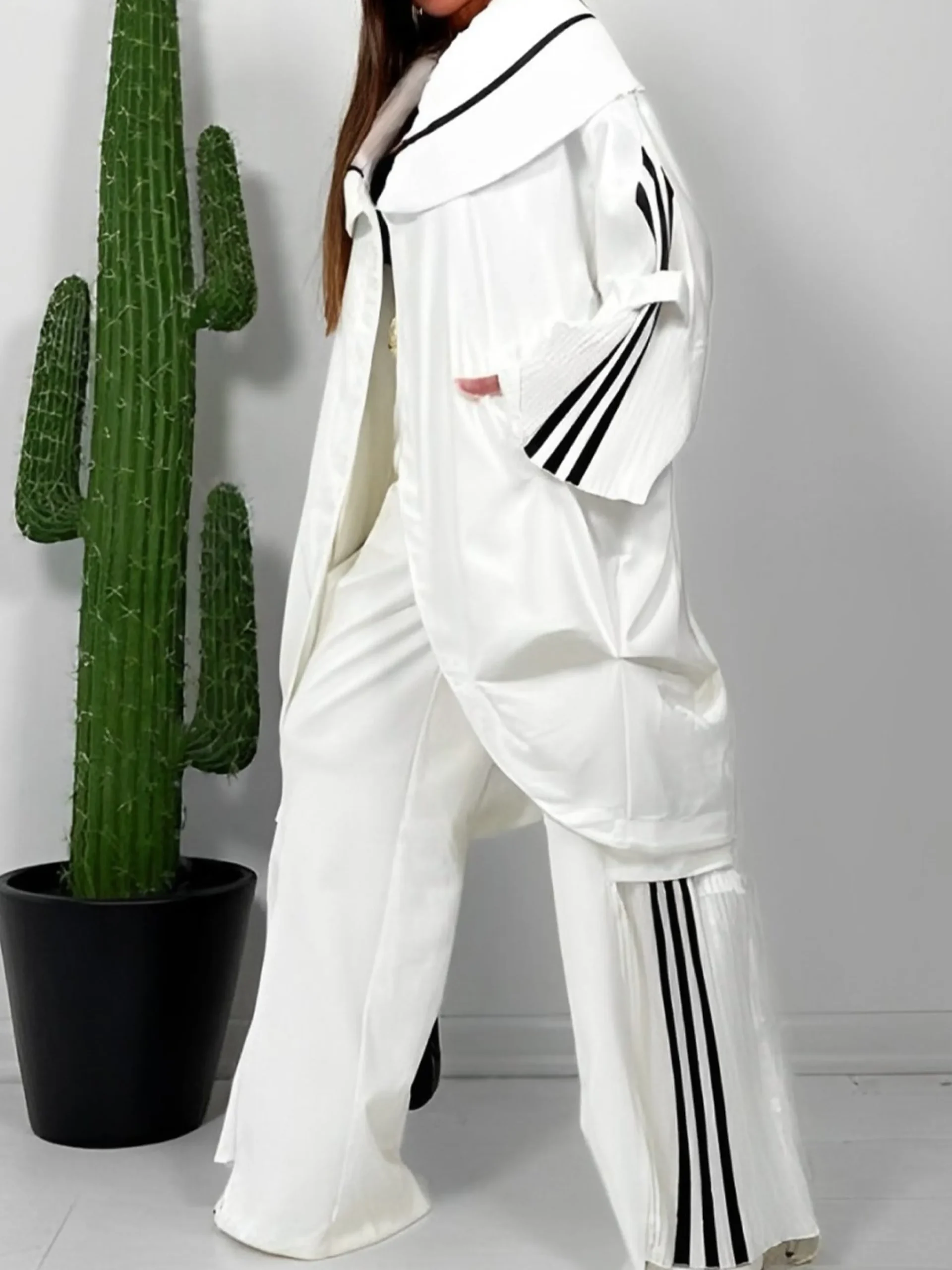 Casual Color Block Wide Leg Pants With No Belt