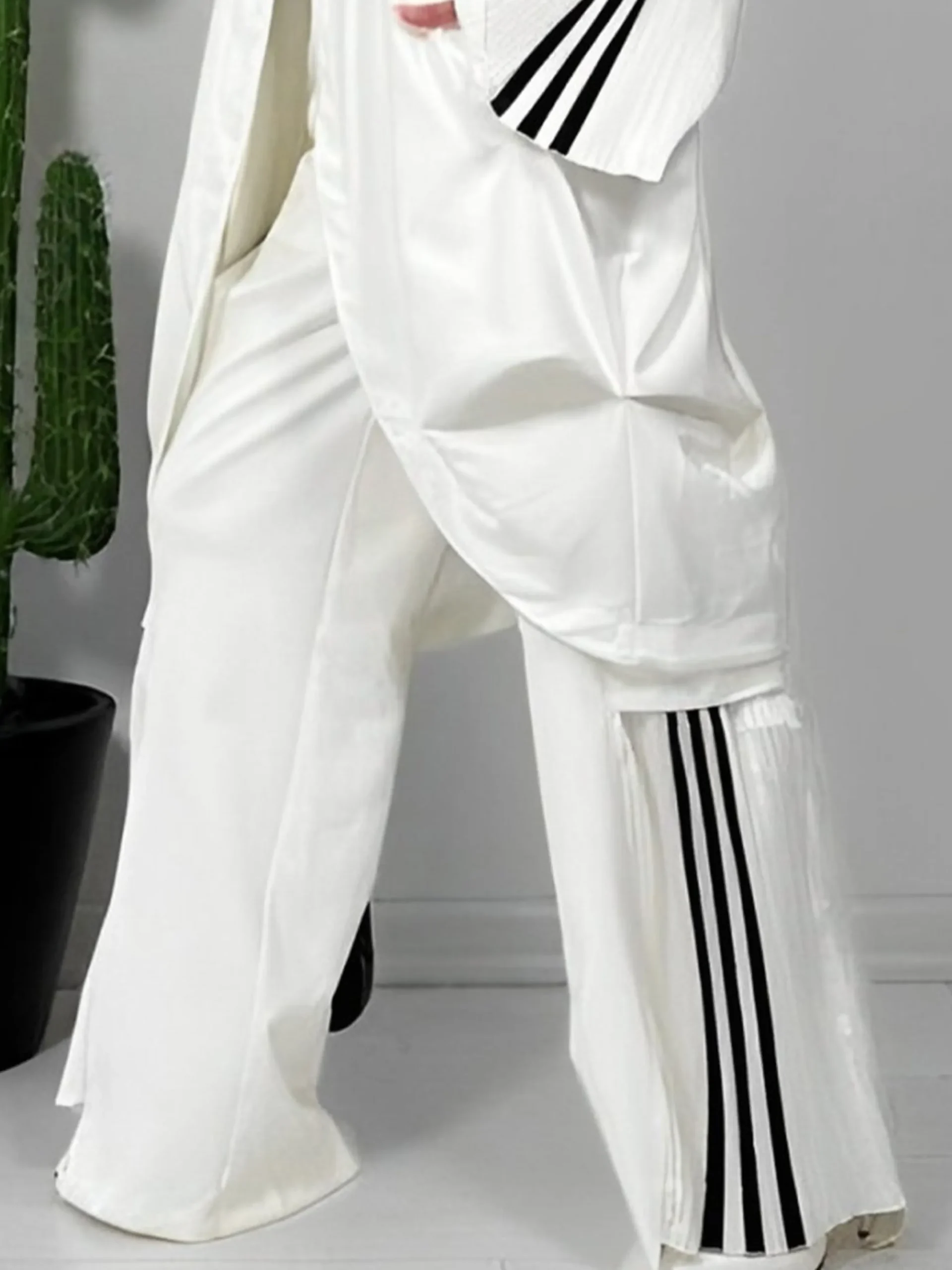 Casual Color Block Wide Leg Pants With No Belt