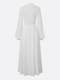 Casual Cotton Linen Maxi Dress High Waist Stand Collar Daily