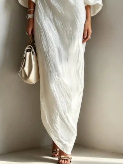 Casual Cotton Linen Maxi Dress Asymmetrical H-Line