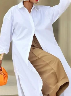 Casual Cotton Loose Split Long Shirt