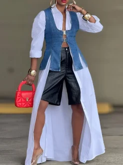 Casual Cotton Loose Split Long Shirt