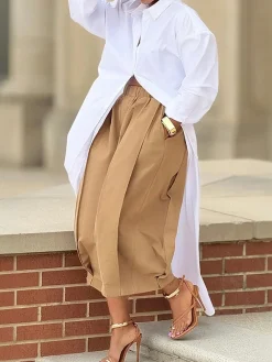 Casual Cotton Loose Split Long Shirt