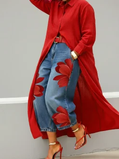 Casual Cotton Shirt Collar Blouse Loose Long Sleeve Daily Top